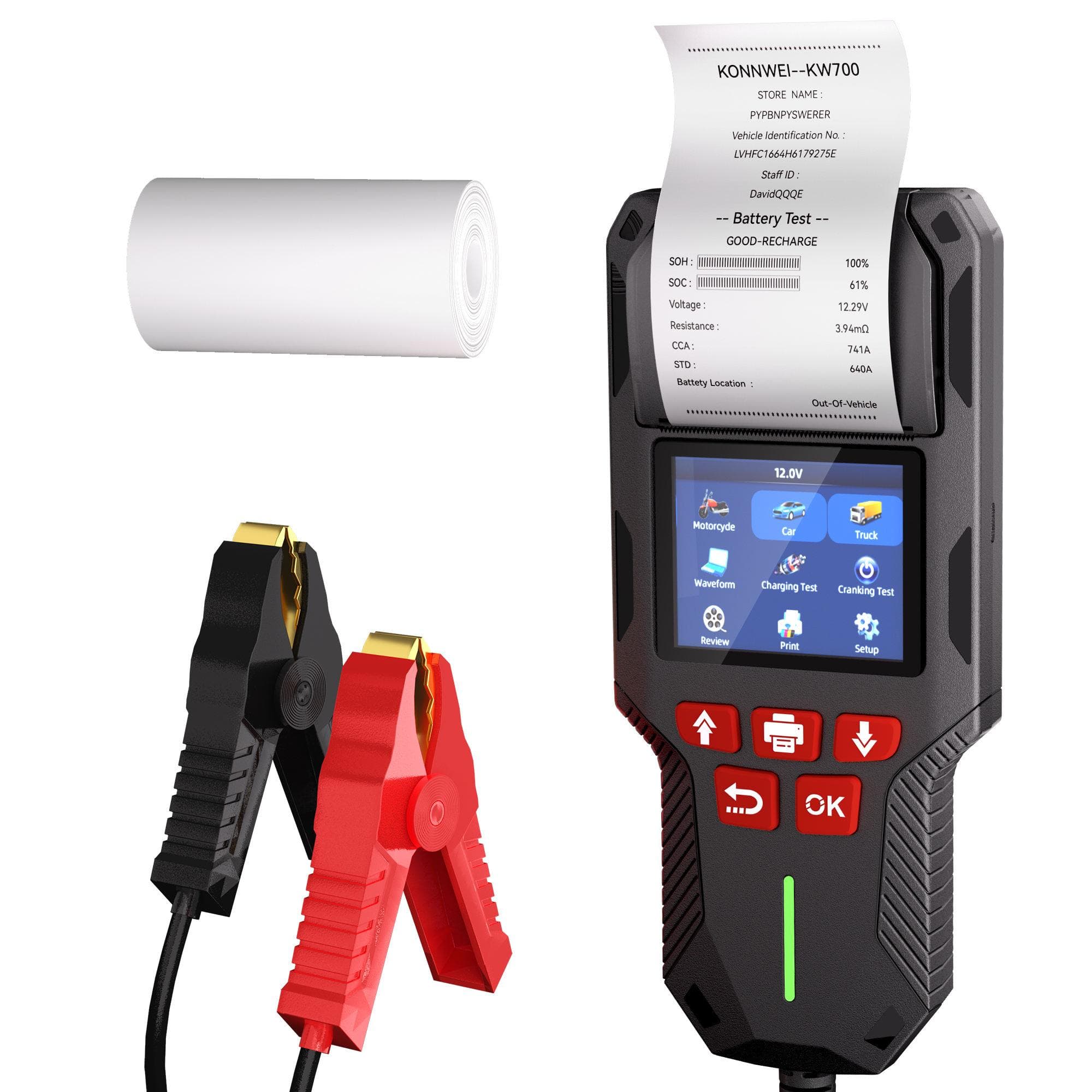 KONNWEI KW700 – Testeur professionnel de batterie 12V/24V avec imprimante